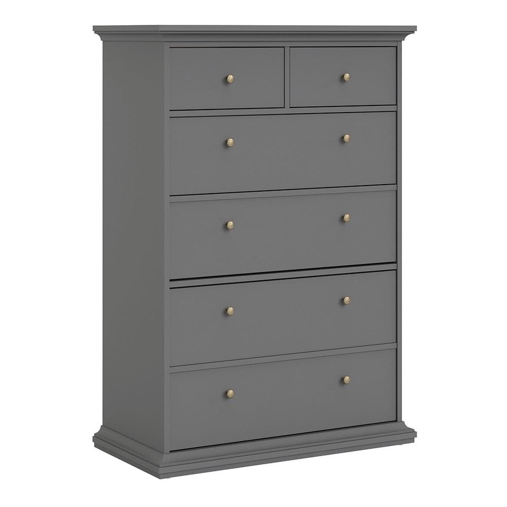 Parisian Chic Chest of 6 Drawers in Matte Grey